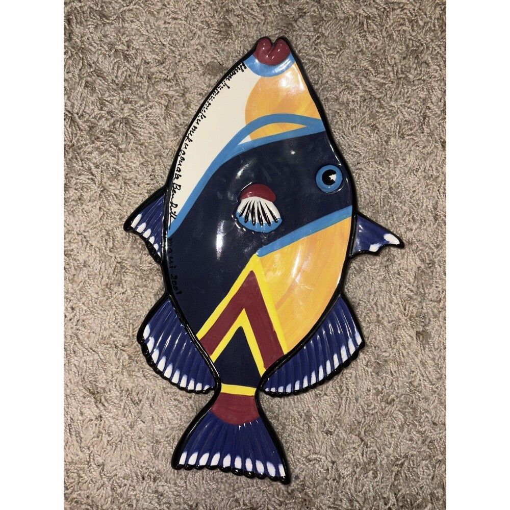 Ben Diller Maui Hand Painted Ceramic Pottery Fish Platter Year 2001